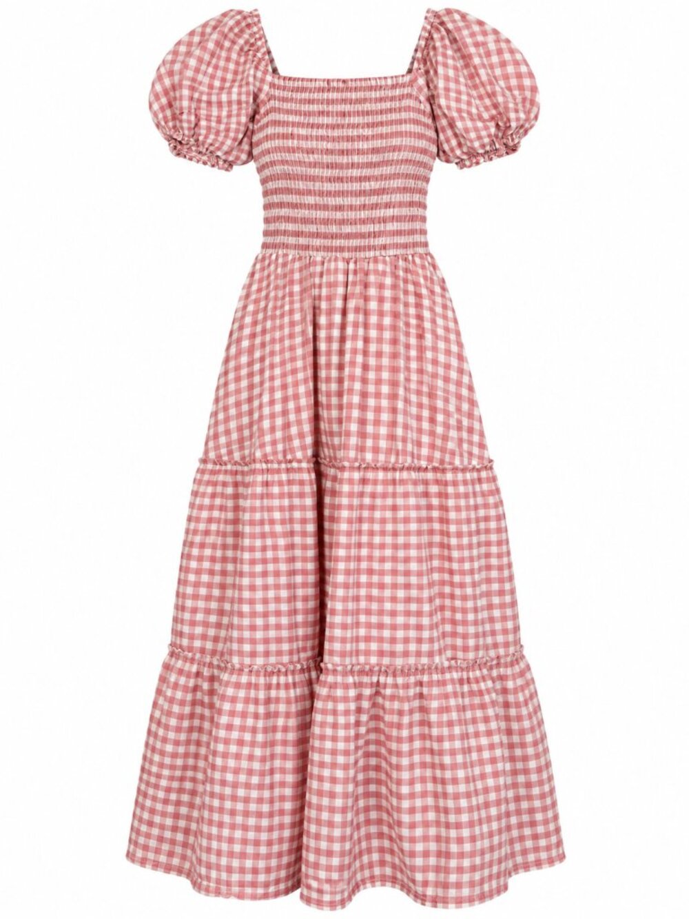 Peixoto Pink Gingham Smocked Puff Sleeve Maxi Dress